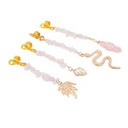 Haar-Dreadlocks-Halskette, 4 Stück, Bart-Dekorations-Halskette, Goldfarbene, Frühlingsrosa Steine, Perfekte Größe für Hochzeiten von Demeras