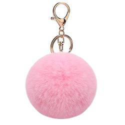 Demiawaking Pom Pom Schlüsselanhänger 8 cm, Schlüsselanhänger mit Bommel aus Kunstfell, Anhänger mit Schlüsselanhänger mit Pelz, für Auto, Tasche, Rucksack, Handy, Rosa von Demiawaking