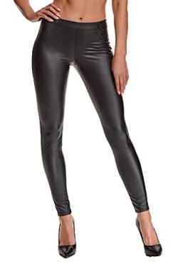 Demoniq Schwarze Damen Leggings Hose aus Wetlook Material elastisch mit Gürtelschlaufen und Gesäßtaschen XXL von Demoniq