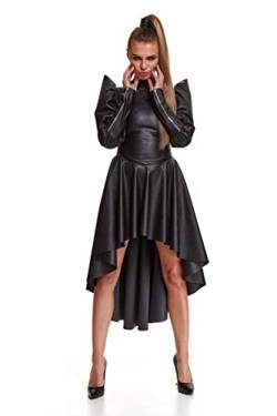 Demoniq. Schwarzes Frauen Kleid aus Kunstleder mit Langen Puffärmeln, Rückenausschnitt und silbernen Reißverschlüssen S von Demoniq.