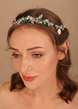 Denifery Braut Hochzeit Haar Rebe Stirnband Strass Grün Kristall Kopfschmuck Blau Braut Haarschmuck für Frauen und Mädchen von Deniferymakeup