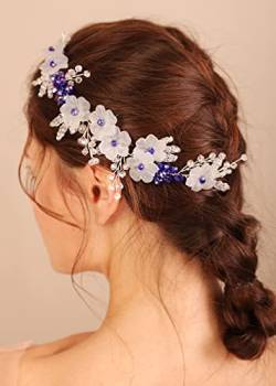 Deniferymakeup Blumen-Hochzeits-Haarreif mit blauen Kristallen, Kopfschmuck, Zubehör für Braut, Brautjungfer (blau) von Deniferymakeup
