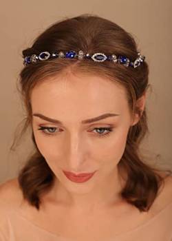 Deniferymakeup Braut-Kopfschmuck mit blauem Saphir-Strass-Steinen, blauer Kristall, Haarschmuck, für Hochzeit, Party, Hochzeit, Haarschmuck von Deniferymakeup