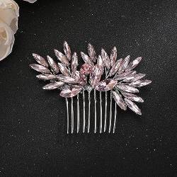 Deniferymakeup Frauen zierlicher einfacher voller Strass-Haarkamm Braut Hochzeit Haarkamm Braut Haar Zubehör Glänzende Strasssteine Braut Seitliche Haarkämme für Frauen und Mädchen (Rosa) von Deniferymakeup