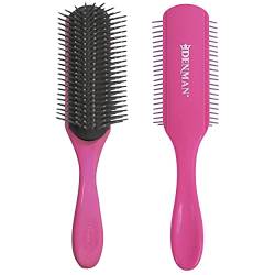 Denman Curly Hair Brush D4 (Pink, Silver Pins) 9 Row Styling Brush for Styling, Smoothing Longer Hair and Defining Curls - For Women and Men von Denman