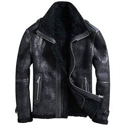 Denny&Dora Herren B3 Shearling Jacke mit Kapuze und Fell Gr. L, Schwarz von Denny&Dora