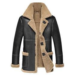 Denny&Dora Herren B3 Shearling Mantel Schwarz Lederjacke Herren Winter Mäntel Lange Felljacke, Schwarz , XL von Denny&Dora