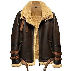 Denny&Dora Herren Braun B3 Shearling Schaffell Bomber Leder Fliegend Flieger Jacke … (Braun, XS) von Denny&Dora