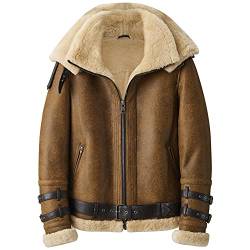 Denny&Dora Lammfelljacke Herren B3 Bomberjacke Kurze Lederjacke Herren Wintermäntel Pelzjacke Vintage BraunV (XL, Vintage Braun) von Denny&Dora