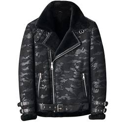 Denny&Dora Lammfelljacke Herren B3 Bomberjacke Schwarz Camouflage Lederjacke Herren Winterm?ntel Pelzjacke (Schwarze Tarnung, L) von Denny&Dora