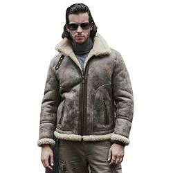 Denny&Dora Shearling Coat Herren B3 Bomberjacke Schaffell Mantel Kurze Lederjacke Herren Wintermantel (Retro Braun, M) von Denny&Dora