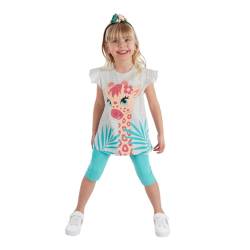 Denokids Mädchen Tunika Leggings Set, Weicher Baumwollmischung Kleidung Set, Tunika Top mit Giraffen-Print, Schulterrüschen, Elastisches Leggins, Maschinenwaschbar, Sicher für Kinder, 2 bis | 4 Alter von Denokids