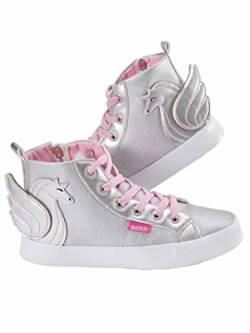 Denokids Mädchen-Turnschuhe, silberner Einhorn-High-Top-Sneaker, Bequeme Mädchenschuhe mit glänzenden rosa Schnürsenkeln, Kinder-Turnschuhe aus Kunstleder | 26 Nummer von Denokids