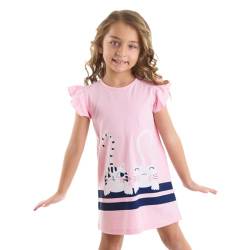 Denokids Mädchenkleid, Baumwoll-Jersey-Kleid mit Katzen-Print, stilvolles Mädchen-Sommerkleid mit gerüschten Ärmeln, maschinenwaschbar bei 30 °C, von 2–8 Jahren | 5 Alter von Denokids