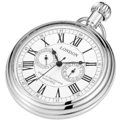 Dentily Vintage Kupfer Zug London Design Handaufzug Mechanische Taschenuhr Herren Uhren, silber, Vintage, PJX008-SILVER von Dentily