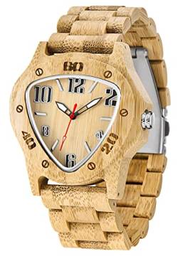 Handgefertigte Holz-Armbanduhr für Herren, leicht, analog, Quarz, Holz, Herren-Armbanduhr, Braun / Gelb von Dentily
