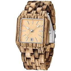 Herren-Holz-Uhren, handgefertigt, Datumsanzeige, analoge Quarz-Armbanduhr, Braun von Dentily