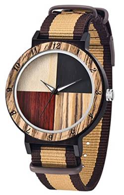 Herren Holzuhr Kreative Handgemachte Uhren für Männer Quarzwerk Herrenuhren, Beige/Braun, Uhr von Dentily