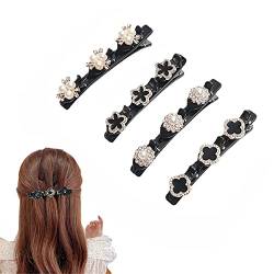 Denxahao 4pcs Satin Stoff Haarbänder Mini-Haarspangen Doppelte Schicht Entenschnabel Haarspangen Funkelnde Kristallstein geflochtene Haarspangen für Frauen (D-4pcs) von Denxahao