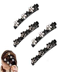 Denxahao 4pcs Satin Stoff Haarbänder Mini-Haarspangen Doppelte Schicht Entenschnabel Haarspangen Funkelnde Kristallstein geflochtene Haarspangen für Frauen (F-4pcs) von Denxahao