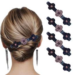 Denxahao Haarspangen Modische Doppellagige Mini-Haarspangen Glitzer-Strass-Doppelschicht-Mini-Haarspangen Süßes Styling-Haar-Accessoires für Frauen (a-4pcs) von Denxahao
