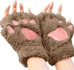 Denxahao Katzenpfote Handschuhe Kunstpelz Warm Katzen Handschuhe Winter Warme Halbfinger Fausthandschuh Outdoor Fingerless Gloves Fingerlose Handschuhe für Mädchen Frauen von Denxahao