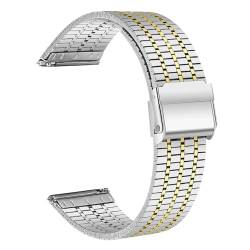 Deolven Edelstahl Uhrenarmband, Mesh Metall Uhrenarmbänder für Herren und Damen, Schnellspanner Armband für Smartwatch und Traditionelle Uhr, Uhrband 20mm Silber+Gold von Deolven