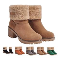 Dotmalls Stiefel, Dotmalls Senioren, klobiger Absatz, Winterstiefel, Damen, klobiger Absatz, runde Zehen, Schneestiefel, bequem, zum Reinschlüpfen, Plüschfutter, warme Stiefeletten für Damen, von Depploo