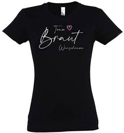 Personalisiertes JGA T-Shirt Frauen, Braut & Team Braut mit Wunschnamen, Junggesellinnenabschied Shirt, Hochzeit Geschenk für die Braut Brautjungfern Trauzeugin XXL von Deqosy