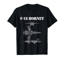 F18 Hornet Flugzeug Schema In Weiß F-18 Military Jet T-Shirt von Der Salzige Veteran