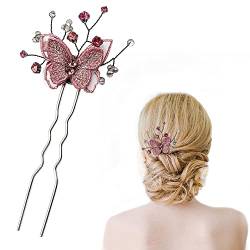 Derbway 3D Schmetterlings Haarnadel, Braut U-förmige Vintage-Haarstab für Hochzeit, Abschlussball, Kopfschmuck von Derbway