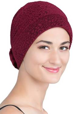 Deresina Brokat Kopftuch Mit Satin-Rose fur Haaverlust, Krebs, Chemotherapie (Burgund) von Deresina Headwear