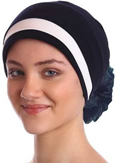 Deresina Chemo Kopfbedeckung Gepolsterte Turban (Navy/Cream) von Deresina Headwear