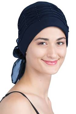 Deresina Damen Chemo-Kopfbedeckung, gedrehte Perlen-Detail-Turban für Haarausfall, navy, Einheitsgröße von Deresina Headwear