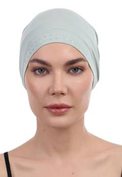 Deresina Damen-Haube aus Bambus, einfarbig oder mit Schmucksteinen besetzt, für Haarausfall, Chemo-Kopfbedeckung, mint, Einheitsgröße von Deresina Headwear