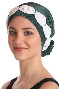 Deresina Headwear Gerafft und Perlen Kopfbedeckung für Haarverlust, Krebs, Chemotherapie (Green/Cream) von Deresina Headwear