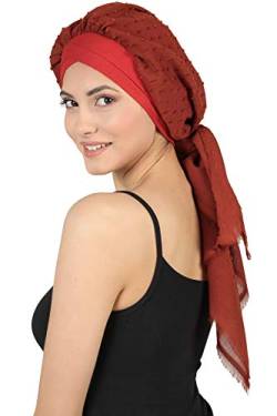 Deresina Kappe aus Baumwolle in W-Form, mit angenähtem Schal (Cinnamon Teeny Weeny) von Deresina Headwear