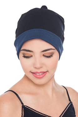 Deresina Reversible Chemo Beanie (Schwarz-Denim) von Deresina Headwear