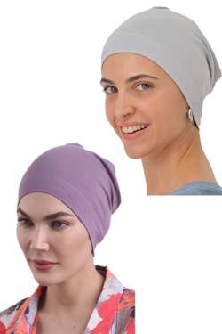 Deresina Schlafmütze aus Bambus und Baumwolle für Haarausfall, Chemo, Unisex Essential Cap, Lila Himmelblau, Einheitsgröße von Deresina Headwear