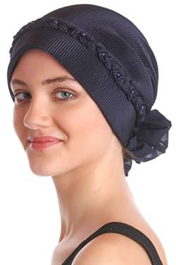 Deresina geflochtener & perlenbesetzter Hut, Turban für Haarverlust (Marine) von Deresina Headwear