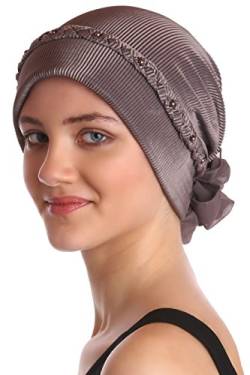 Deresina geflochtener & perlenbesetzter Hut, Turban für Haarverlust (Mink) von Deresina Headwear