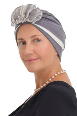 Kopfbedeckung für Haarausfall, Krebs, Chemo, gefüttert, gefaltet Gr. One size, Light Grey/Cream von Deresina Headwear
