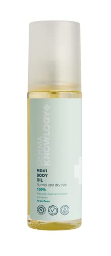 DermaKnowlogy | MD41 Body Oil 100% | Ohne Parfüm | Für normale & sehr trockene Haut | Feuchtigkeitsspendend und -bewahrend | Allergiker Zertifiziert | Für Säuglinge, Kinder & Erwachsene | 150ML von Dermaknowlogy