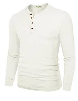 Derminpro Henley Herren T-Shirt aus Baumwolle, lässig, kurz/langärmelig, leicht mit Knöpfen, Cremeweiß # 09, Groß von Derminpro