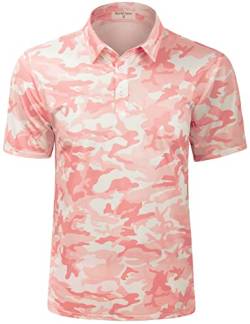 Derminpro Herren Camo Golf Shirts Feuchtigkeitstransport Kurz/Langarm Dry Fit Golf Polos, 23-pink, XL von Derminpro