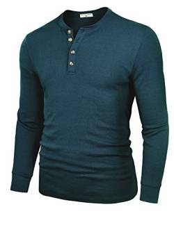 Derminpro Herren Henley Baumwolle Casual Kurzarm Langarm Leichte Knopf T-Shirts, Dark Cyan # 09, Klein von Derminpro