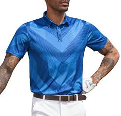 Derminpro Herren Poloshirt, kurz/langärmelig, schnelltrocknend, Sport-Golf T-Shirts - Blau - Groß von Derminpro
