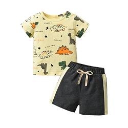 Derouetkia Baby Junge Kleidung kurze Ärmel Dinosaurier Animal Print Tops + Shorts Kleinkind Outfit Sets, Beige, 9-12 Monate von Derouetkia