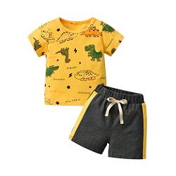 Derouetkia Baby Junge Kleidung kurze Ärmel Dinosaurier Animal Print Tops + Shorts Kleinkind Outfit Sets, Gelb, 18-24 Monate von Derouetkia