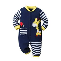 Derouetkia Baby Jungen Mädchen Strampler mit Giraffe Muster ein Stück Overall lange Ärmel Baby Outfits, Blau, 0-3 Monate von Derouetkia